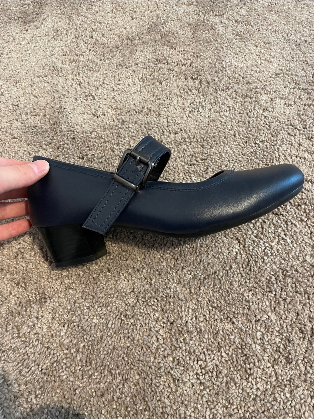 Women’s navy blue comfort shoes with adjustable strap - Picture 2 of 5
